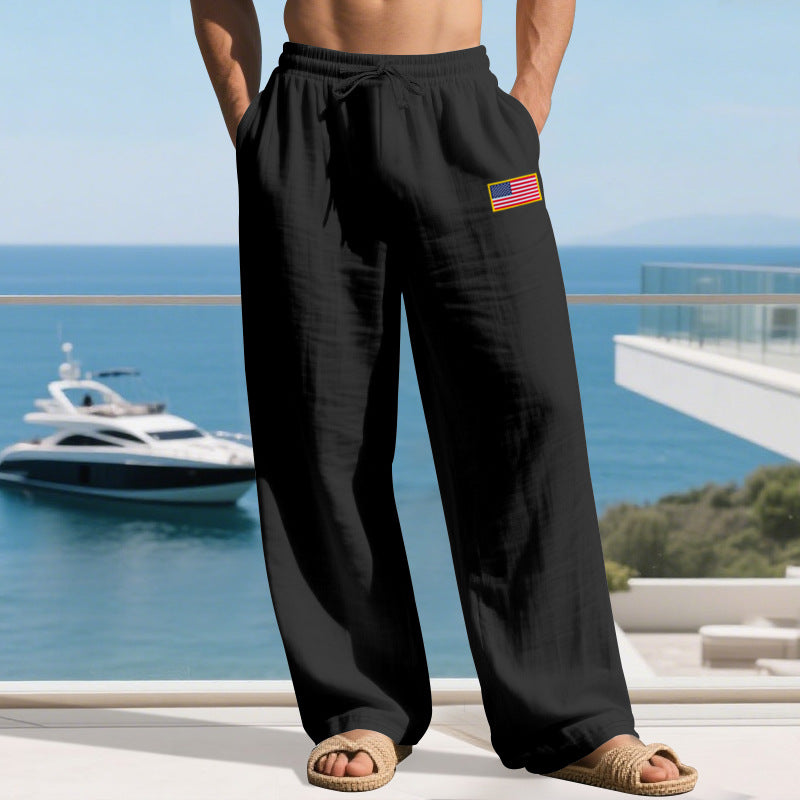 Herren lässige Strandhose mit amerikanischer Flaggen-Applikation und elastischem Bund R&B