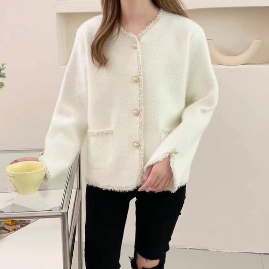 Damen Bouclé-Jacke mit eleganten Perlenknöpfen R&B