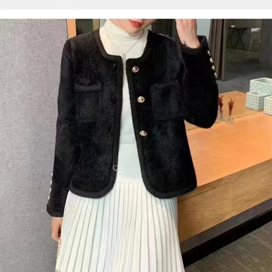 Damen Elegante Strickjacke mit goldenen Knöpfen und feiner Struktur R&B
