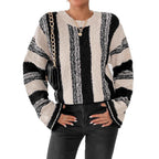 Damen Grober Strickpullover mit auffälligem Streifenmuster und lockerer Passform R&B