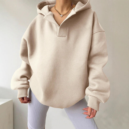 Damen Oversized Kapuzensweatshirt mit lässigem Stehkragen und langen Ärmeln R&B