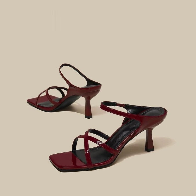Damen elegante Slingback-Sandaletten mit geschwungenem Absatz und modischem Riemendesign R&B