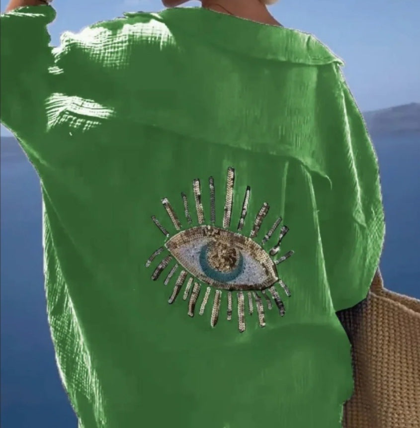 Damen Bluse mit einzigartigem Auge-Stickerei R&B