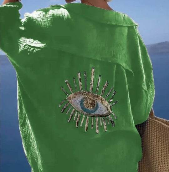 Damen Bluse mit einzigartigem Auge-Stickerei R&B