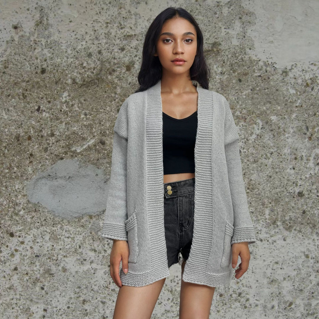 Damen Grobstrick-Cardigan mit offenen Taschen und lässigem Schnitt R&B
