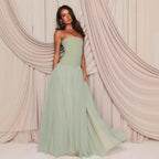Damen Strapless Maxikleid mit elegantem Tüllrock und figurbetontem Oberteil R&B