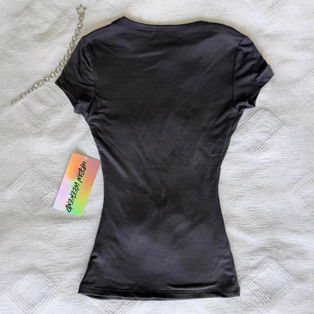 Damen T-Shirt mit funkelndem Grafikkreuz und floralem Design R&B