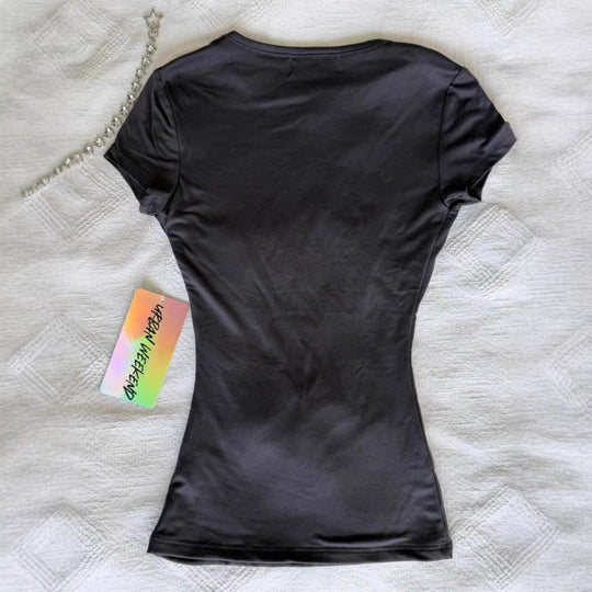 Damen T-Shirt mit funkelndem Grafikkreuz und floralem Design R&B