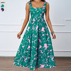 Damen Maxikleid mit verspieltem Rüschendesign und gemustertem Oberteil R&B