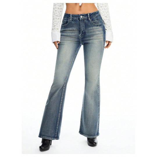 Damen Bootcut Jeans mit verzierten Taschen R&B