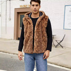 Herren Elegante Fleece-Weste mit Kapuze und Schlangenmotiv R&B