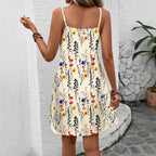 Damen lässiges Blumenkleid mit schmalen Spaghettiträgern und weitem Rock R&B