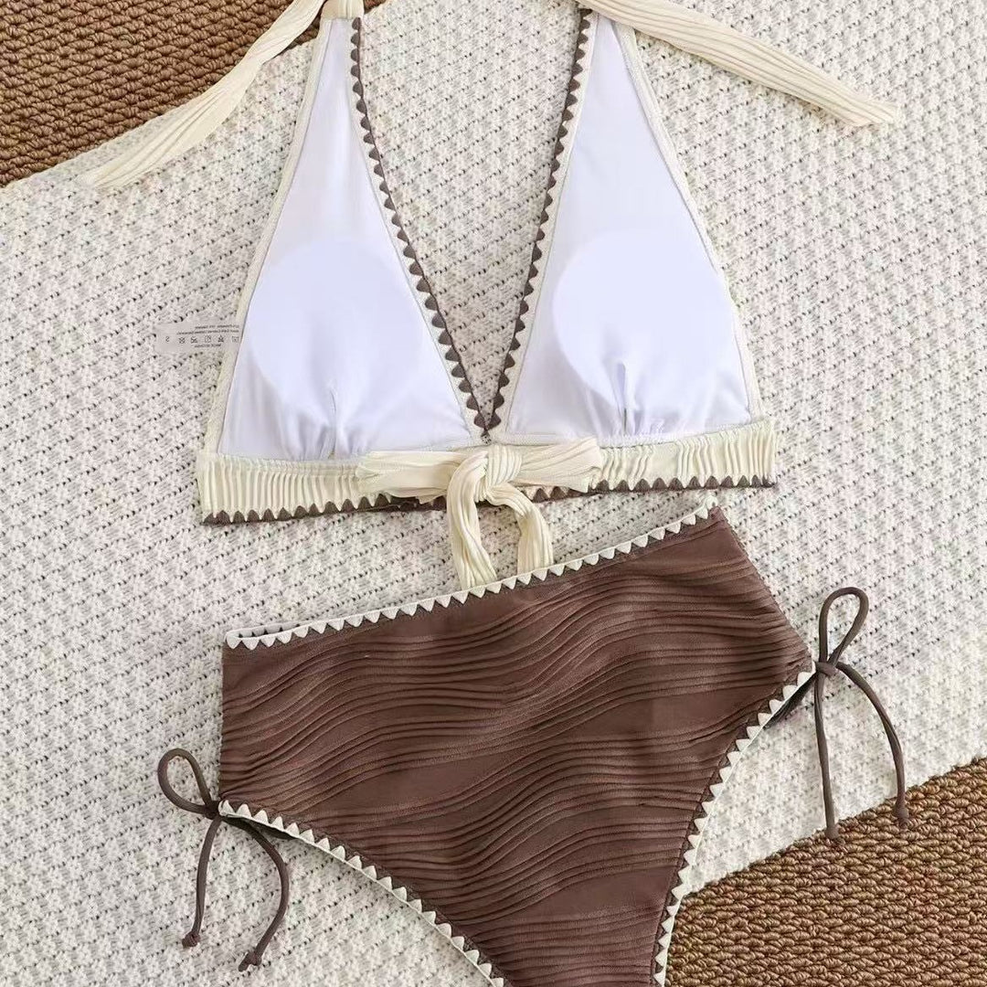 Damen Bikini-Set mit tiefem V-Ausschnitt und hoch taillierter Hose R&B