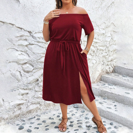 Damen Off-Shoulder Maxikleid mit eleganter Drapierung und seitlichem Schlitz R&B