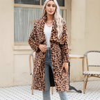 Damen Langärmeliger Leopardenmuster Plüschmantel R&B