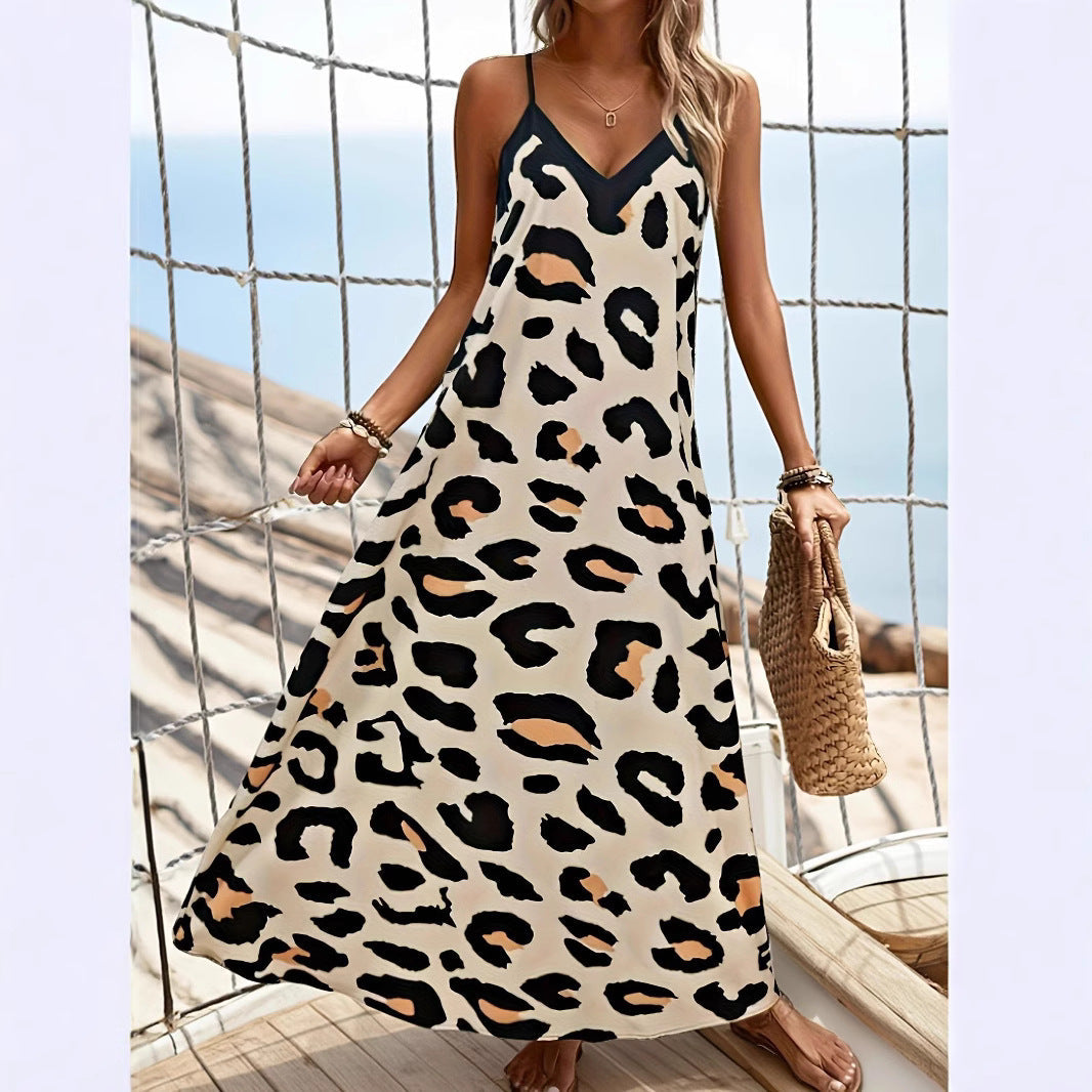Damen Maxikleid mit Tiermotiv und spaghettiträgern R&B