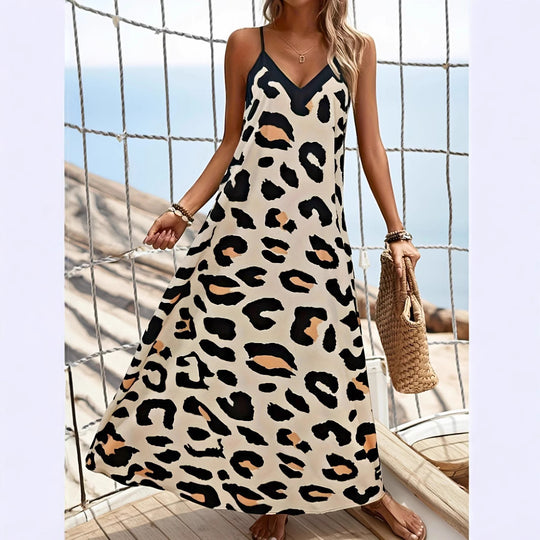 Damen Maxikleid mit Tiermotiv und spaghettiträgern R&B