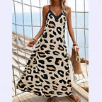 Damen Maxikleid mit elegantem V-Ausschnitt und aufregendem Leopardenmuster R&B