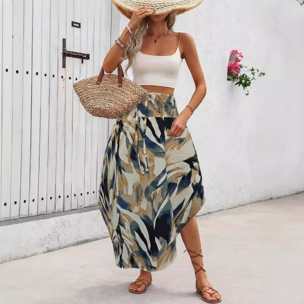 Damen Midirock mit elastischem Taillenbund und floralem Muster R&B