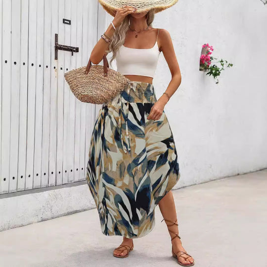 Damen Midirock mit elastischem Taillenbund und floralem Muster R&B