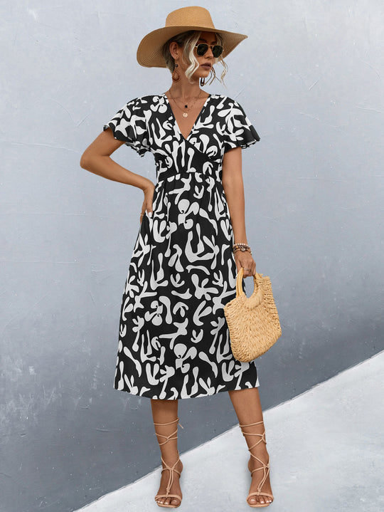 Damen Wickelkleid mit floralem Muster und eleganter Raffung R&B