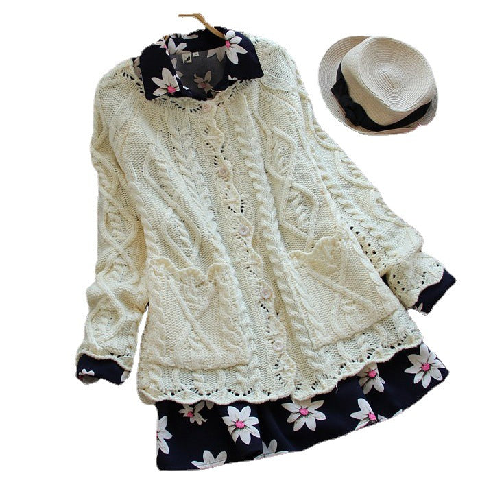 Damen Strickjacke mit kunstvollen Zopfdetails und romantischen Rüschenelementen R&B