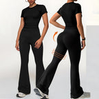 Damen Sportliches Set mit cropped Oberteil und flared Leggings R&B