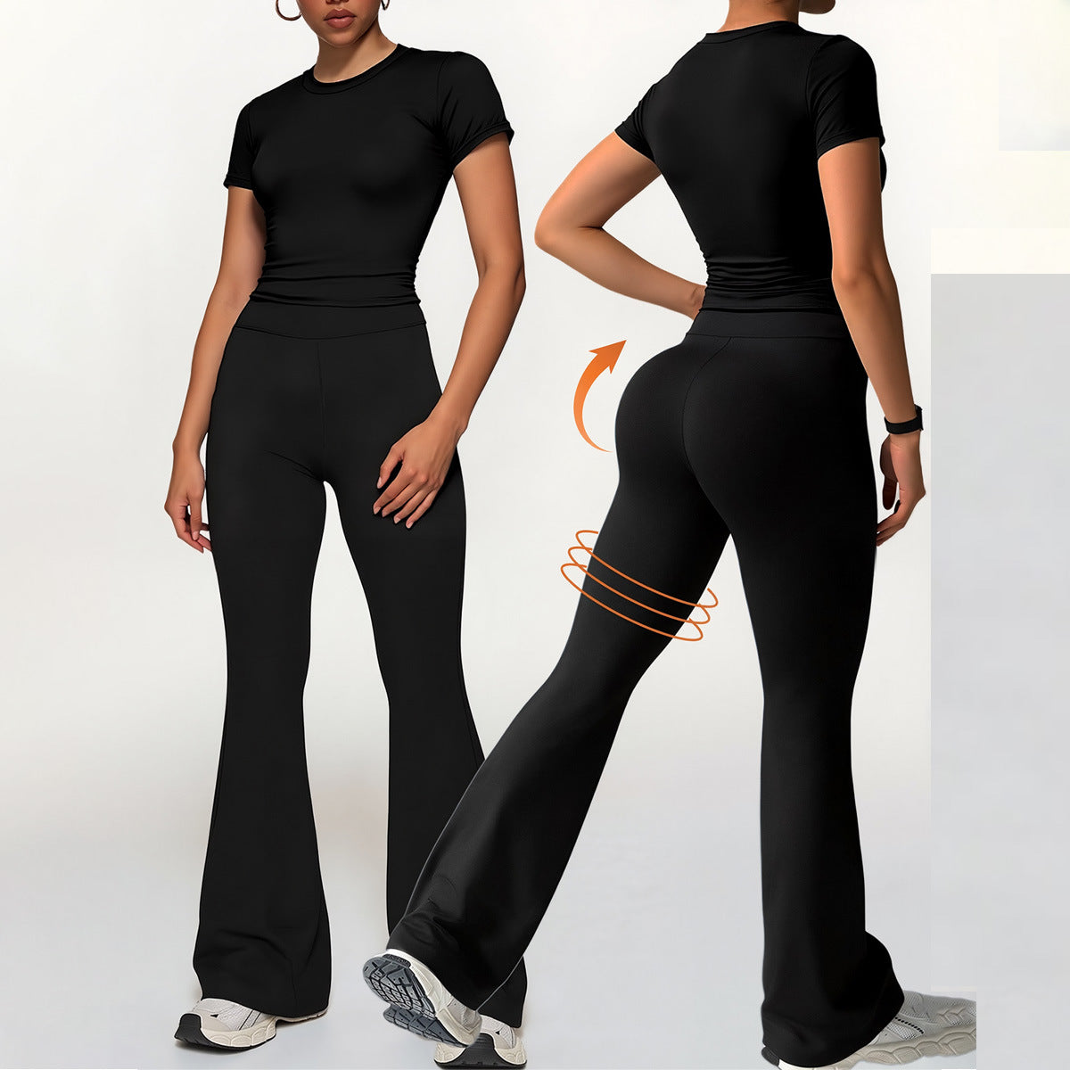 Damen Sportliches Set mit cropped Oberteil und flared Leggings R&B