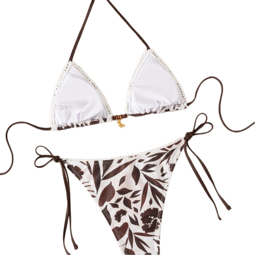 Damen Triangel-Bikini mit floralen Details und verstellbaren Trägern R&B