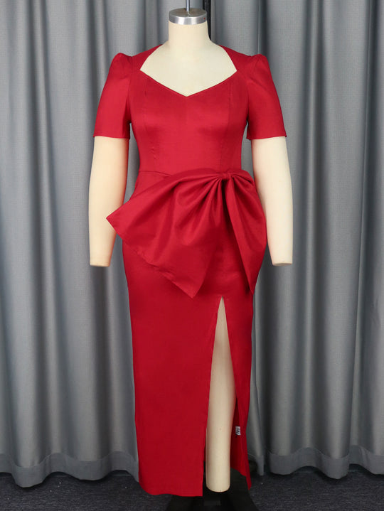 Damen Elegantes Abendkleid mit dekorativem Schleifen-Akzent und hohem Schlitz R&B