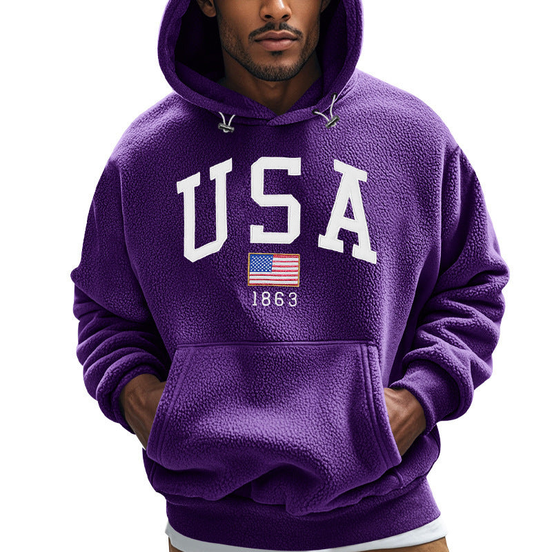 Herren Kuscheliger Fleece Hoodie mit USA-Print R&B