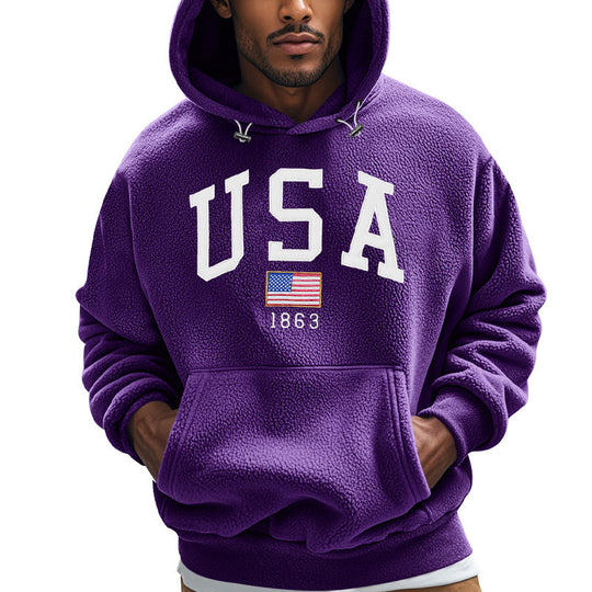 Herren Kuscheliger Fleece Hoodie mit USA-Print R&B