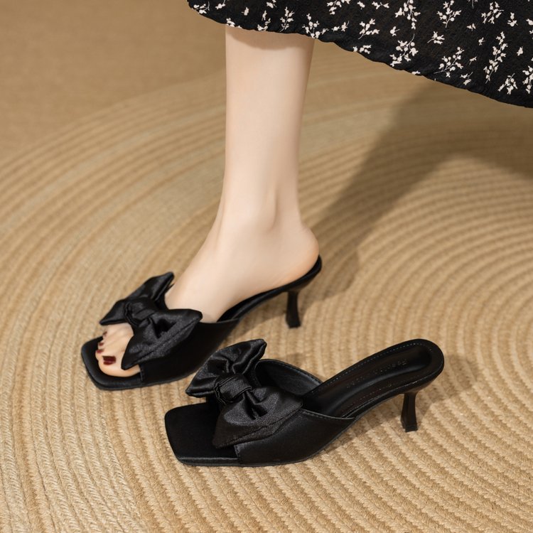 Damen elegante Slingback-Pantoletten mit dekorativem Satin-Schleifenakzent R&B