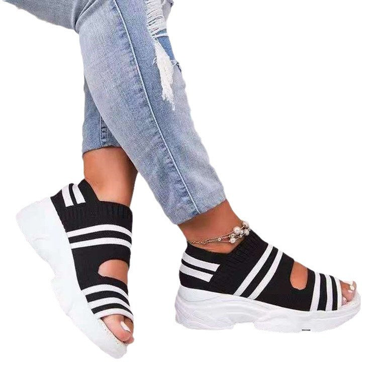 Damen atmungsaktive Freizeitschuhe mit offenen Zehen und elastischem Obermaterial R&B