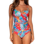 Damen Einteiliger Badeanzug mit floralem Wickeldesign und verstellbaren Trägern R&B