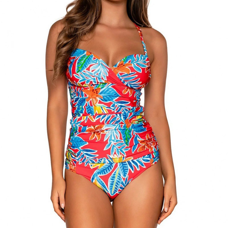 Damen Einteiliger Badeanzug mit floralem Wickeldesign und verstellbaren Trägern R&B