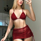 Damen Triangel-Bikini-Set mit verstellbarem Rock R&B
