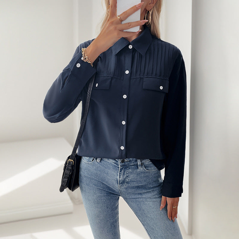 Damen elegante Bluse mit dekorativer Faltenstruktur R&B