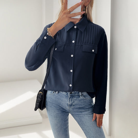 Damen elegante Bluse mit dekorativer Faltenstruktur R&B