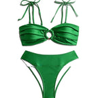 Damen Bikini-Set mit gerafftem Oberteil und modischem Ringdetail R&B