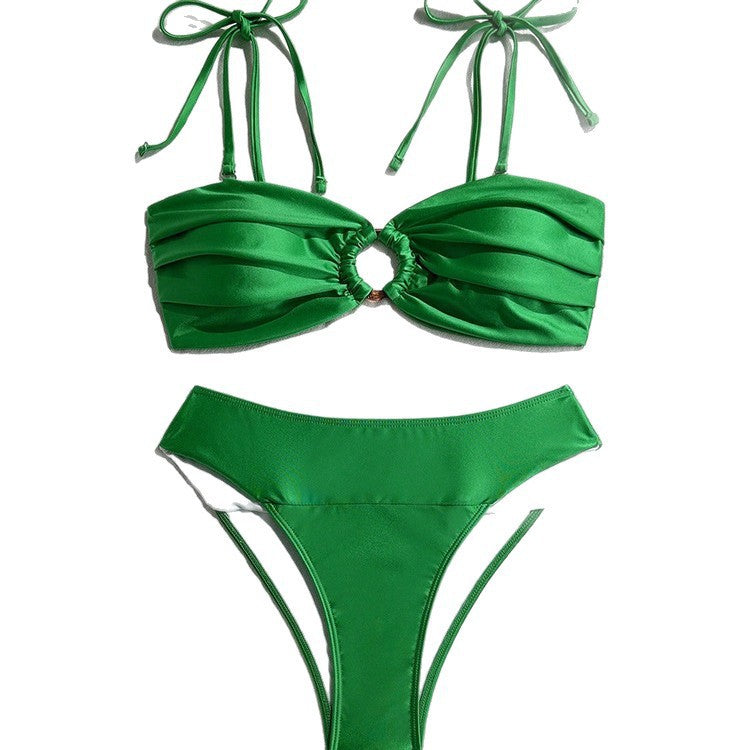 Damen Bikini-Set mit gerafftem Oberteil und modischem Ringdetail R&B