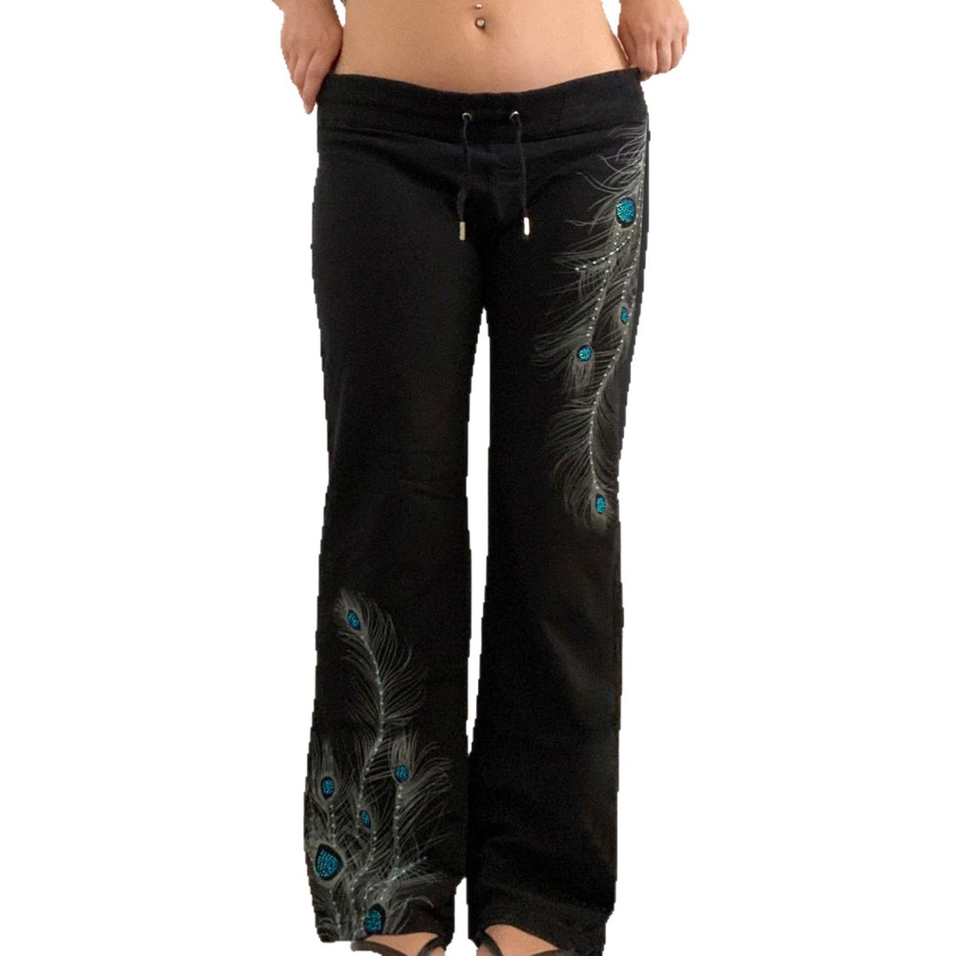 Damen Sporthose mit feinem Pfauenfeder-Druck R&B