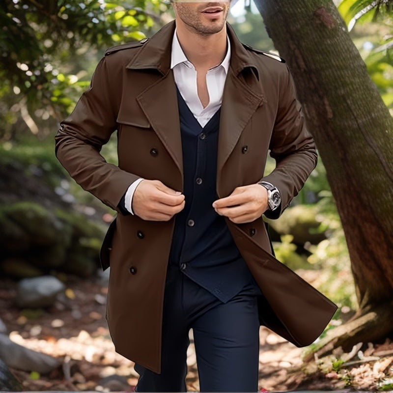 Herren klassischer Trenchcoat im zeitlosen Design mit knöpfbaren Taschen R&B