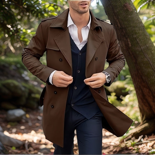 Herren klassischer Trenchcoat im zeitlosen Design mit knöpfbaren Taschen R&B