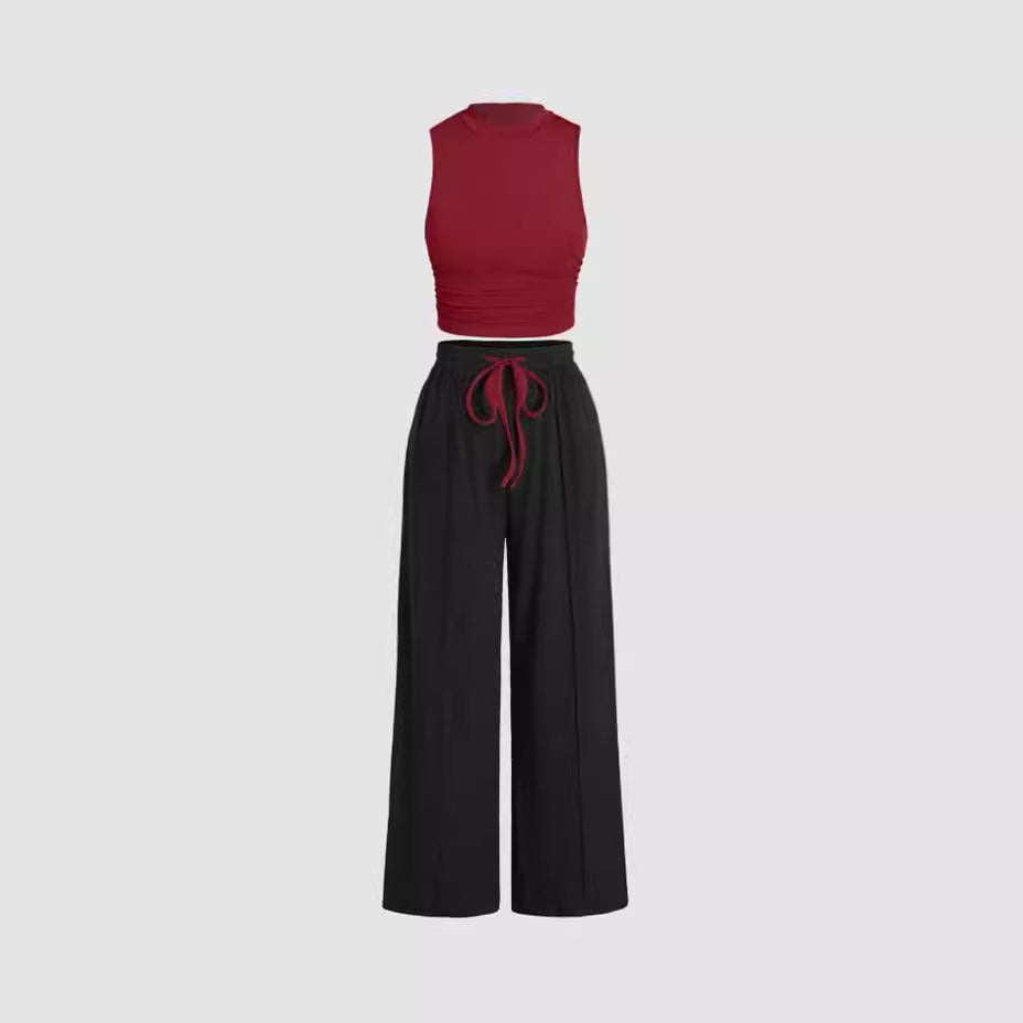 Damen lässiges Oberteil und weit geschnittene Hose Set R&B