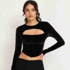 Damen Cropped Langarmoberteil mit innovativem Cut-Out-Design R&B