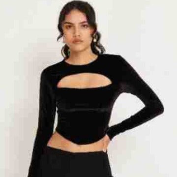 Damen Cropped Langarmoberteil mit innovativem Cut-Out-Design R&B