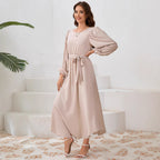Damen Elegantes Maxikleid mit weitem Schnitt und Ballonärmeln R&B