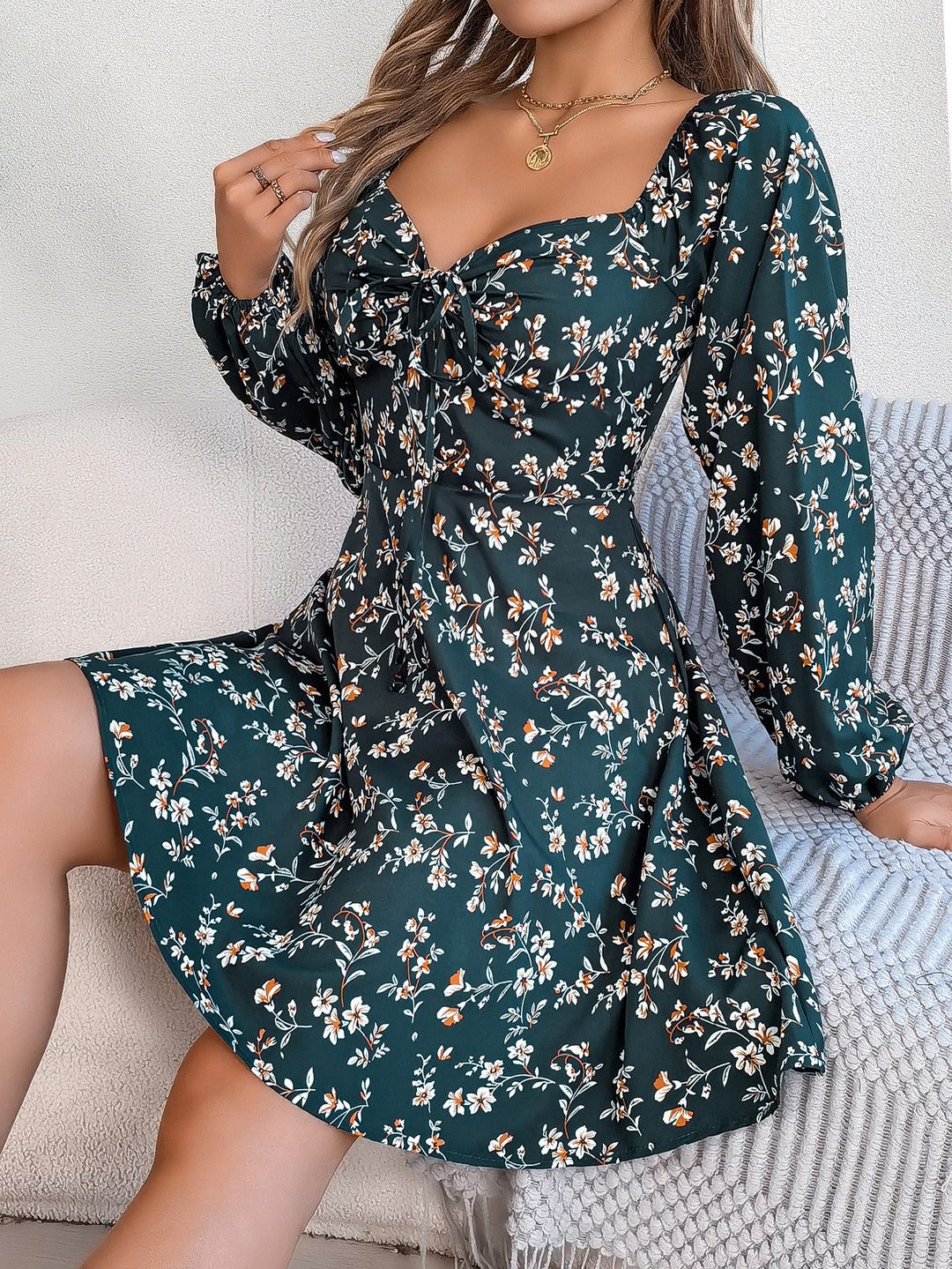Damen Off-Shoulder Blumenkleid mit Rüschendetails R&B