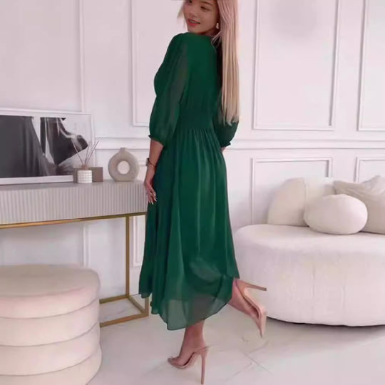 Damen Maxikleid mit elegantem V-Ausschnitt und raffiniertem Faltenwurf R&B